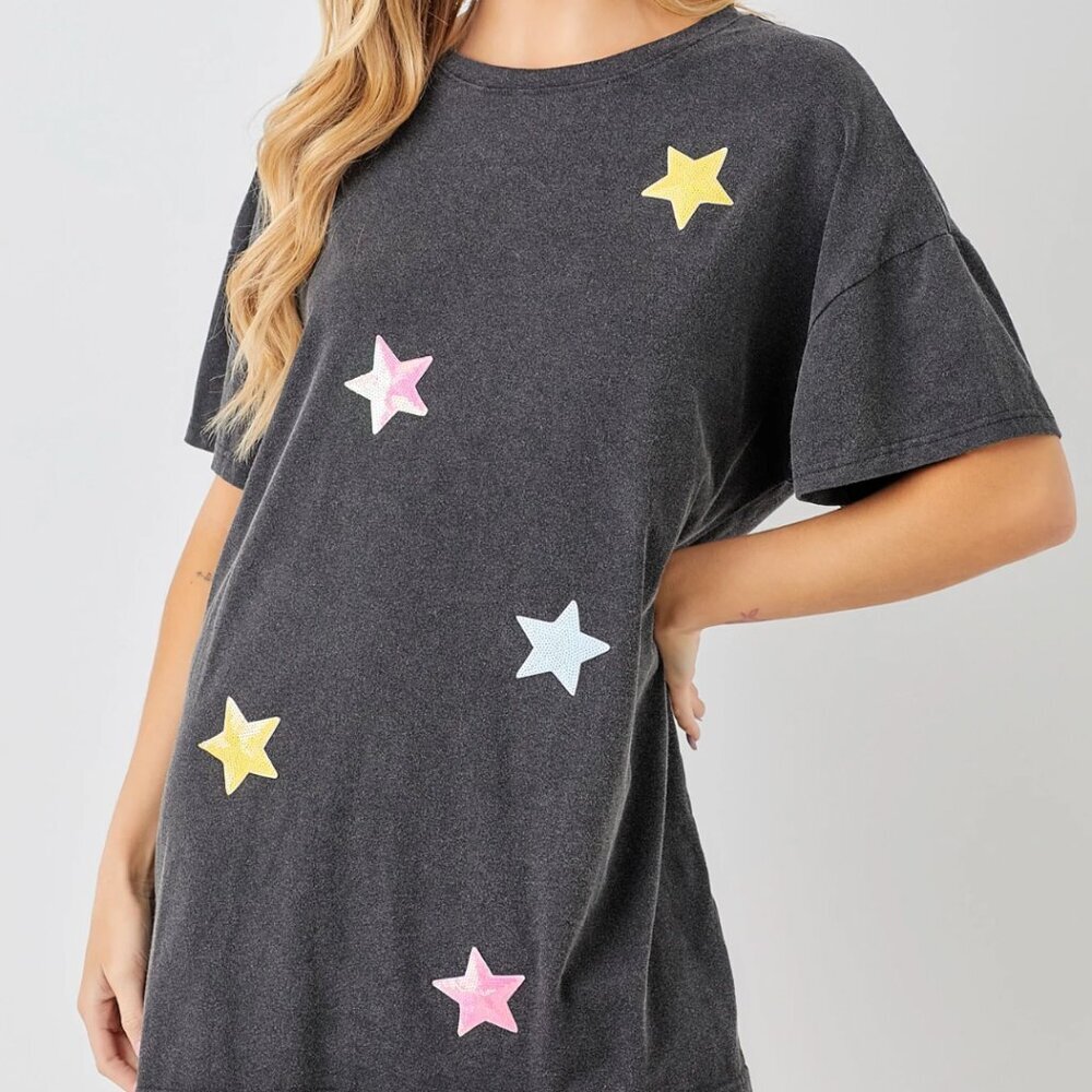 NWT - BaeVely Sequin Star Tshirt Dress - Picture 2 of 6